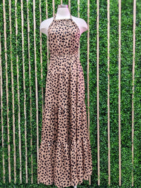 Camel / Black Halter Maxi Dress