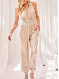 Metallic Champagne Halter Jumpsuit