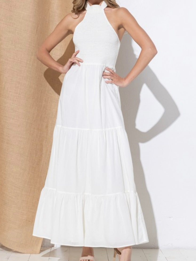 White Smocked Halter Maxi Dress