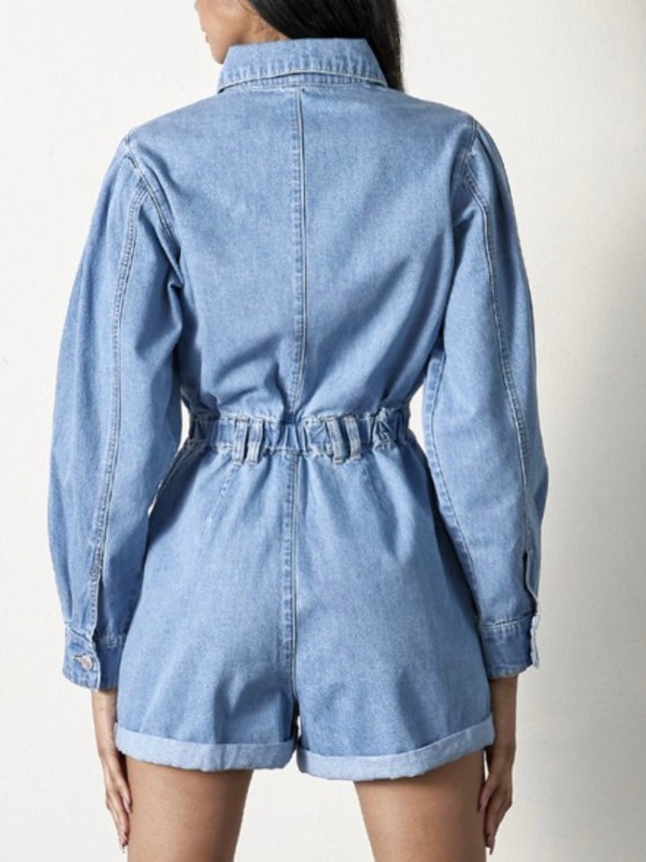 Roll Up Denim Romper