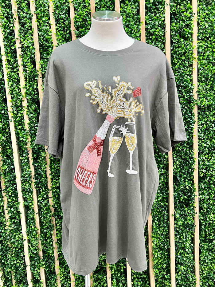 Sequin Champagne Bottle Tee