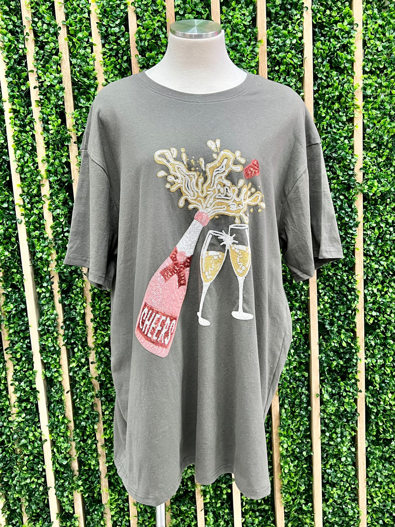 Sequin Champagne Bottle Tee