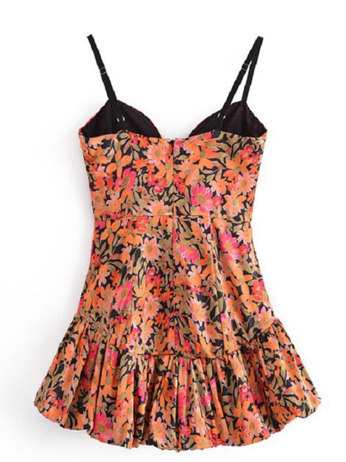 Orange Floral Corset Mini Dress