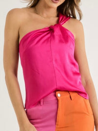 Satin Open Shoulder Twist Top