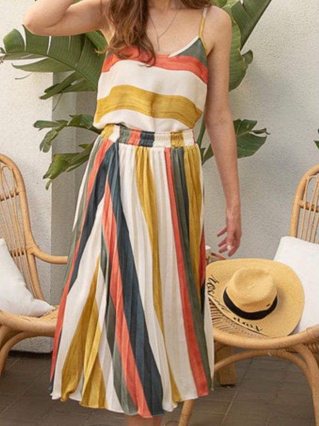 Multi Color Stripe Skirt Set