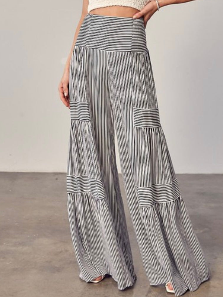 Stripe Tiered Wide Leg Palazzo