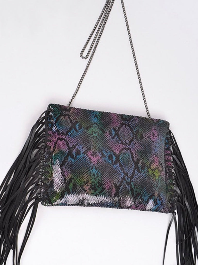 Black Multicolor Snakeskin Fringe bag