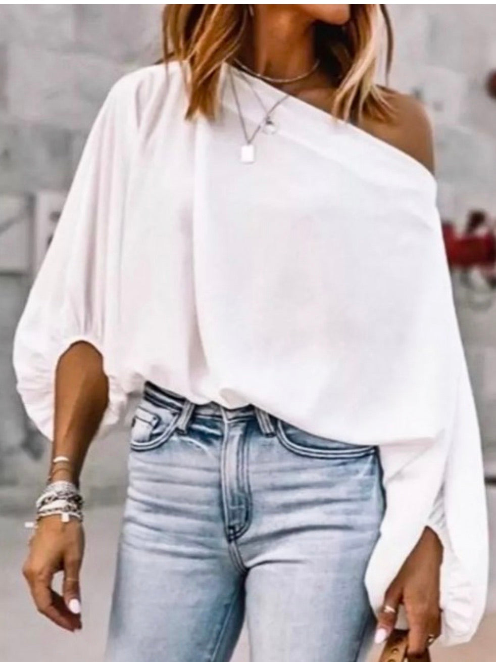 White One Shoulder Puff Sleeve Top