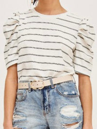 White Stripes Puff Sleeve Tee