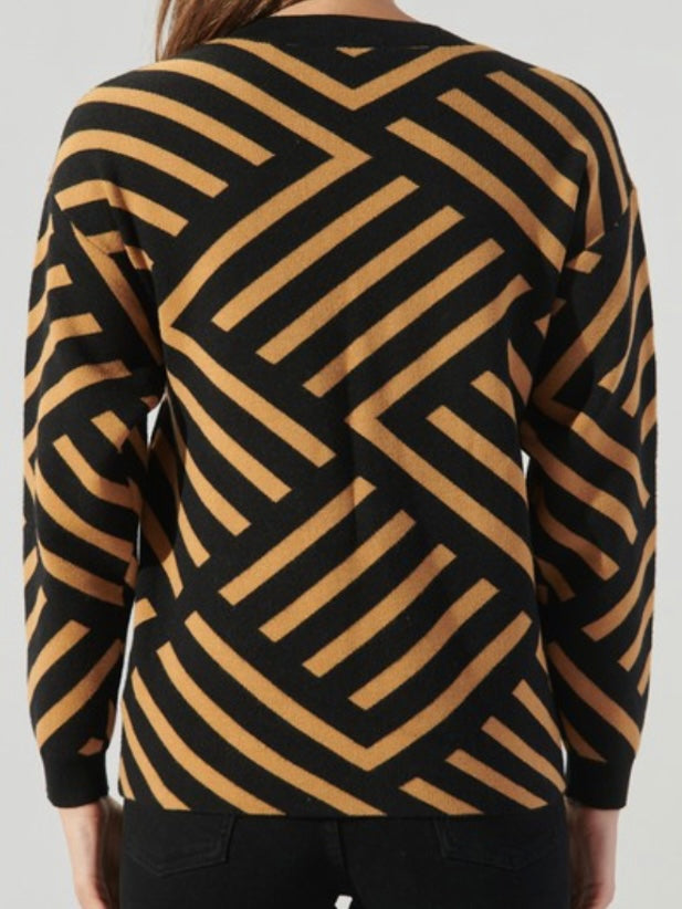 Tan Black Geo Sweater