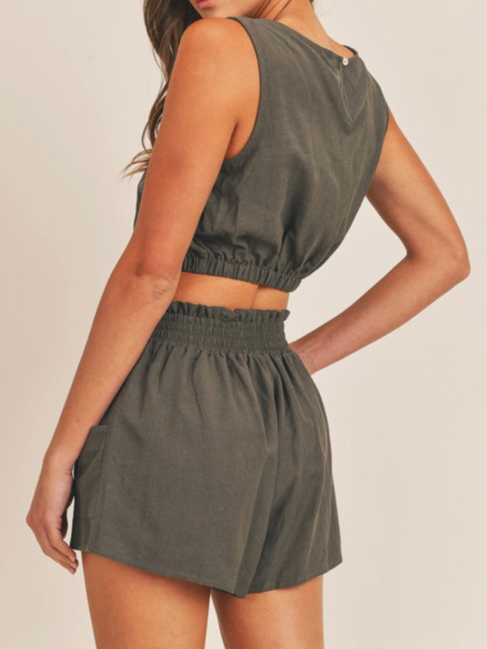 Linen Crop Short Pant Set