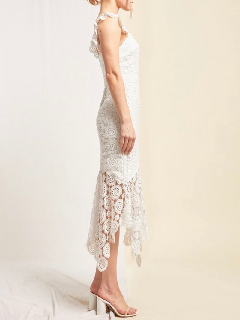 Delicate White Lace Midi Dress