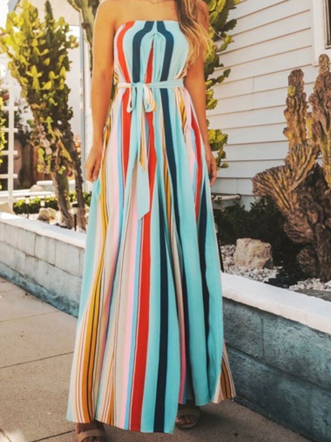 Wide Leg Striped Strapless jumpsuit