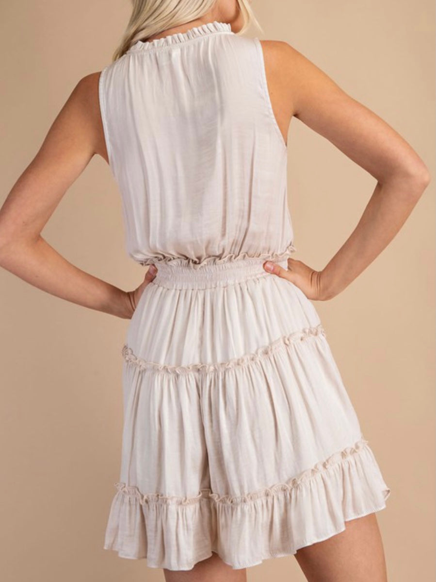 Cream Sleeveless Smocked Ruffle Dress