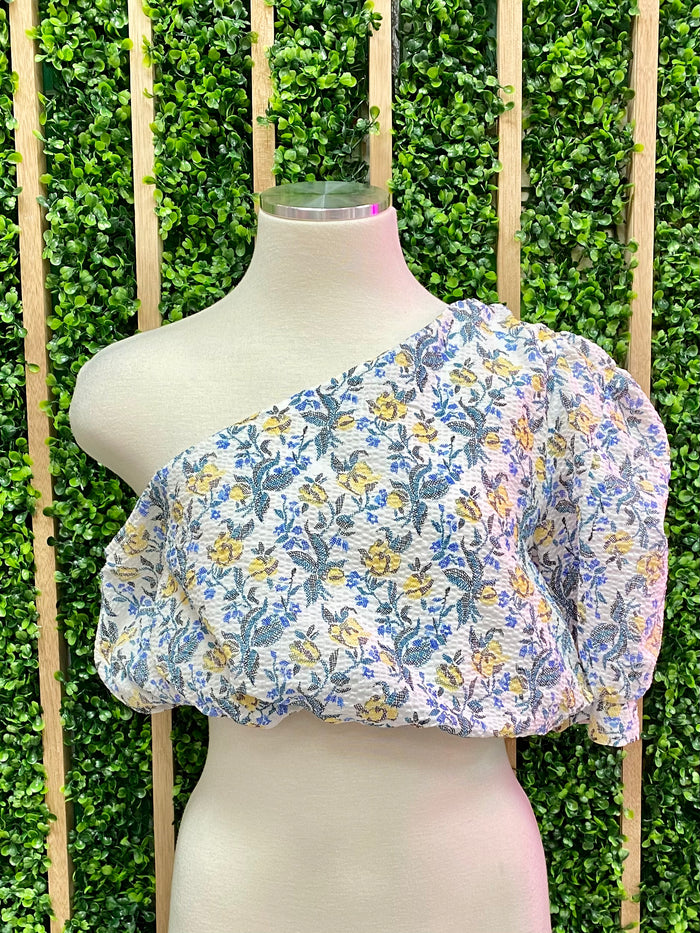Exquisite Embroidered FLoral Print One Shoulder Top
