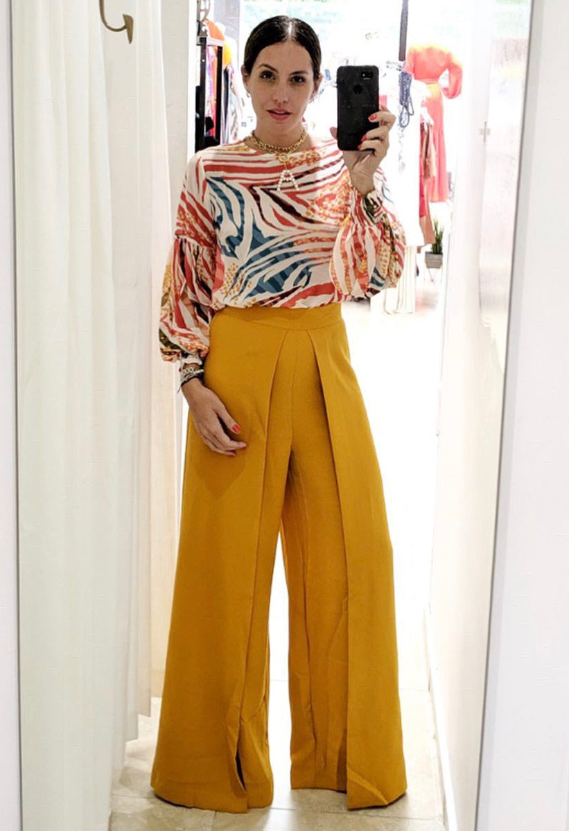 Animal Print Colored Chiffon Blouse