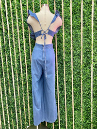 Denim Ruffle Detail Jumpsuit