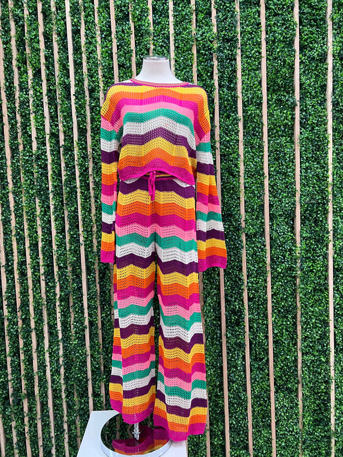 Delicate Bright Stripe Crochet Pant