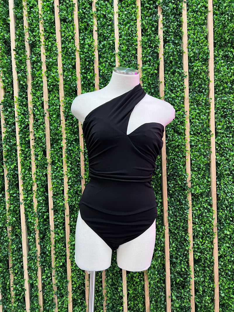 UNique Black One Shoulder Bodysuit