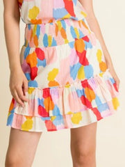 Multicolor Stroke Smocked Waist Short Skirt