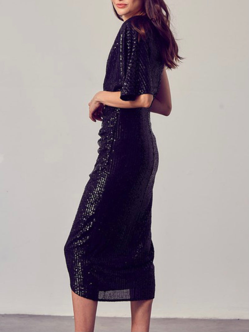 Sequin One Shoulder Midi Dress