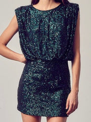 Jewel Green Sequin Padded Short Dress