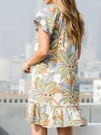 Peach Tropical Print Dress