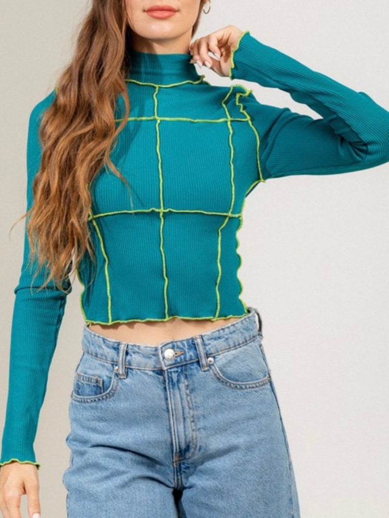 Color Trim Turtle Neck Top