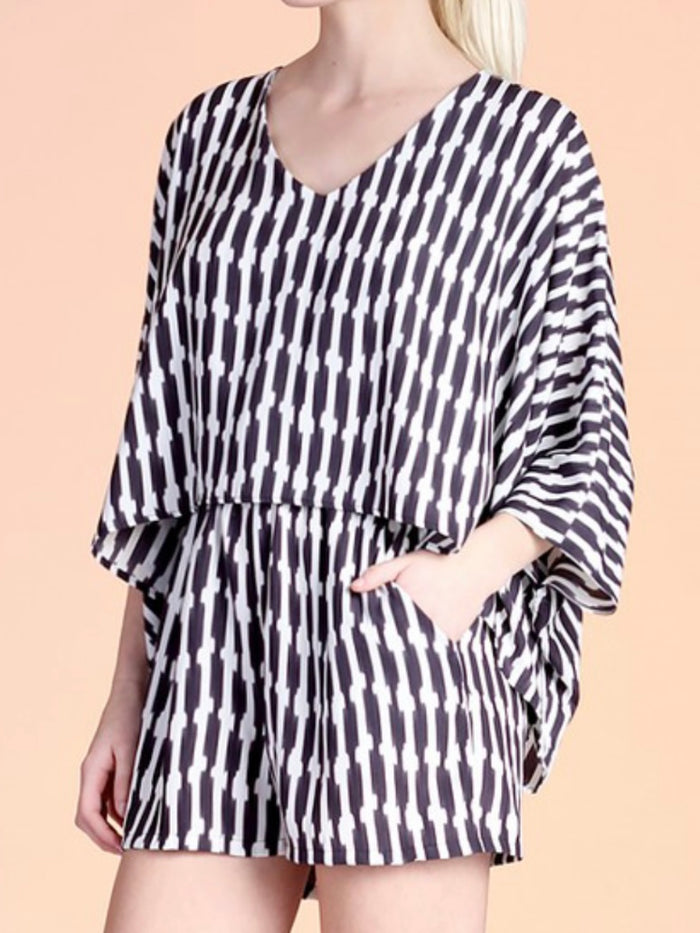 Black Striped Kimono Romper