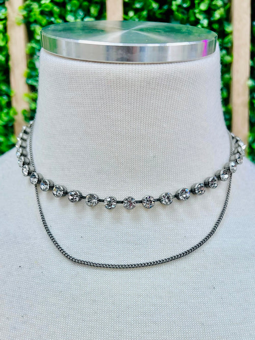 Crystal and Chain Double Necklace