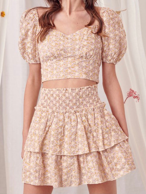 Apricot Embroidered Tiered Short Skirt