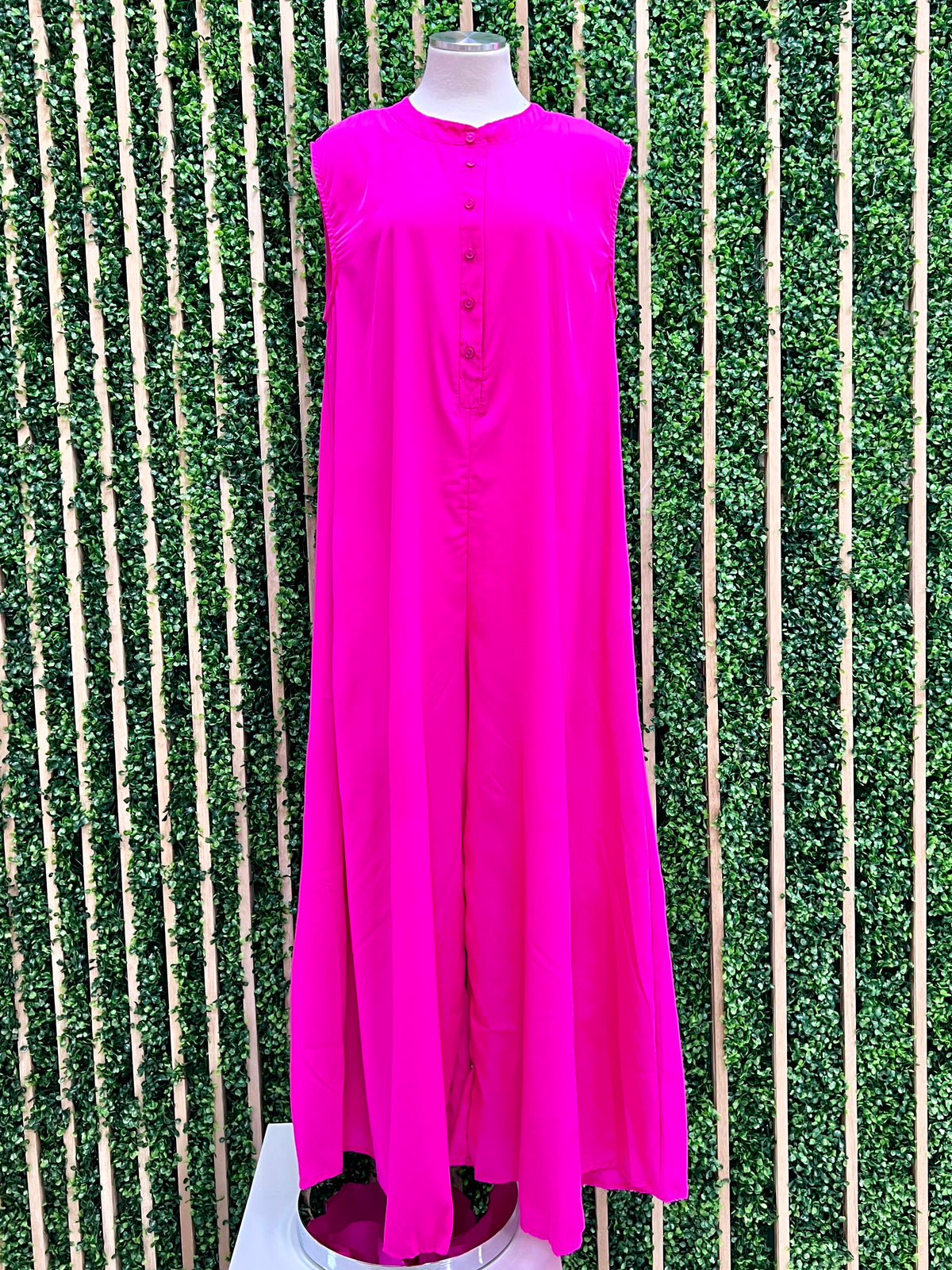 Fuchsia Button Up Wide Leg Jumpsuit