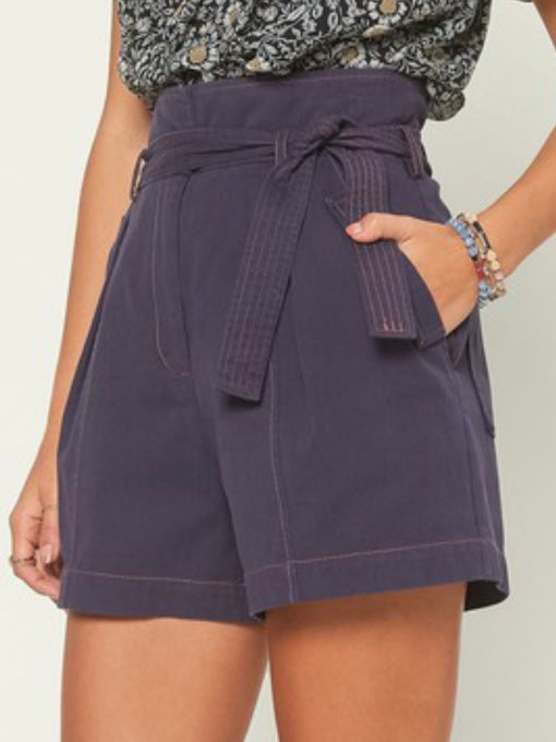 Contrast Stitch High Waist Shorts