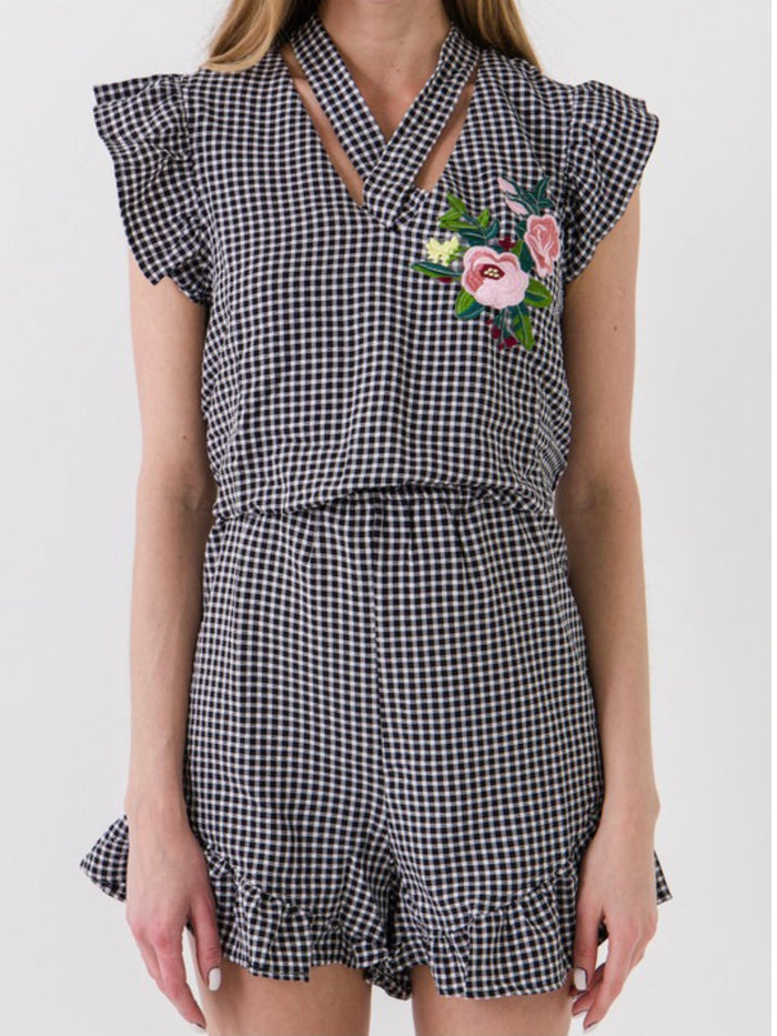 Black and White Gingham Romper