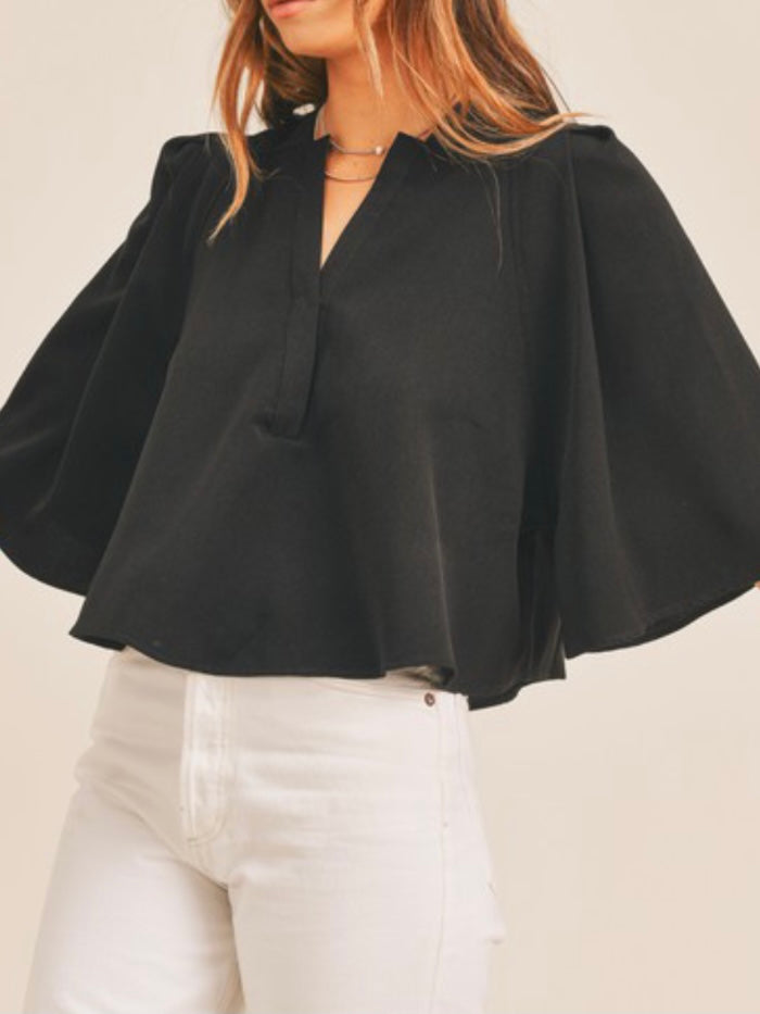 Black V Neck Cape Top