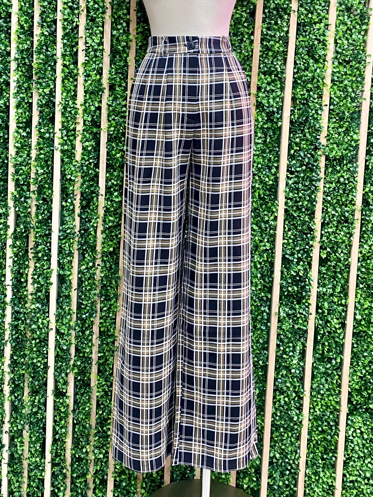 Black Mustard Plaid Wide Leg Pant