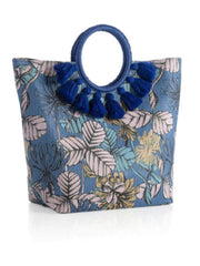 Blue Tropical Straw Tote
