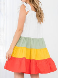 Angel Sleeve Color Blocked Short Dress