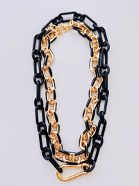 Large Gold Black Enamel Paperclip Necklace