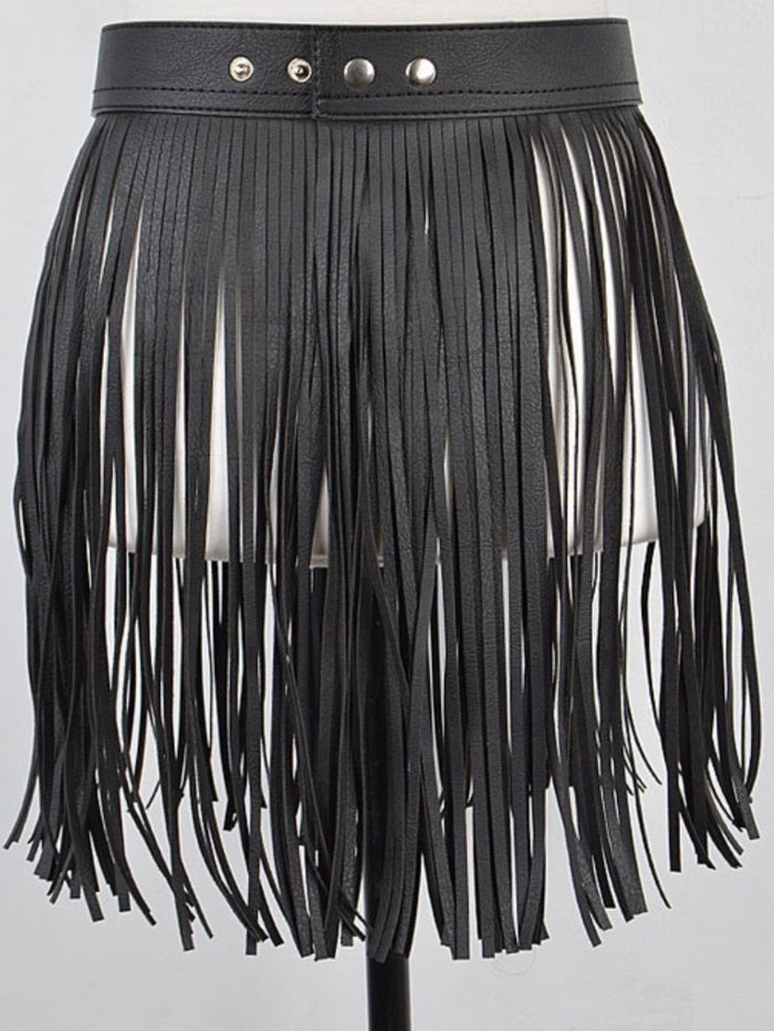 Black Leatherette Fringe Belt