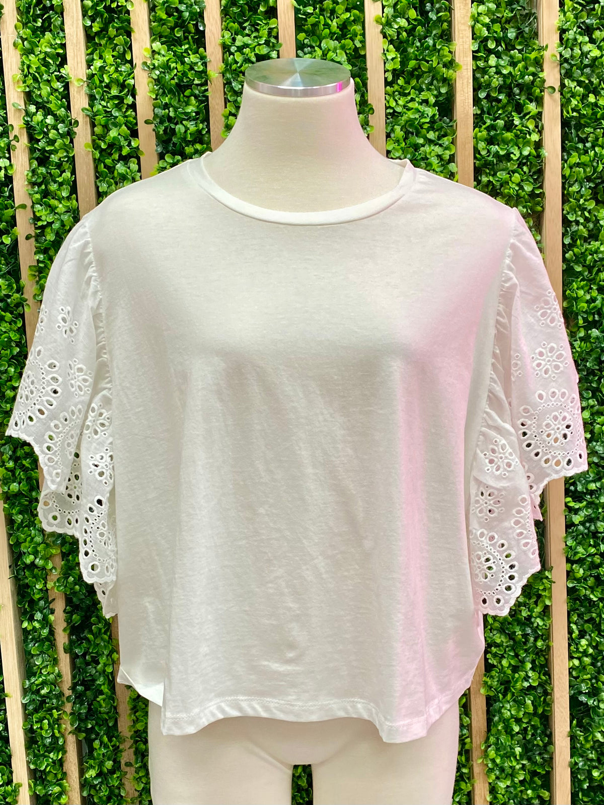 White Eyelet Flutter Sleeves Top