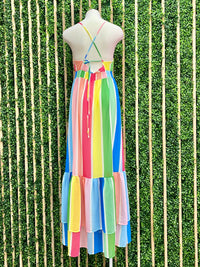 Blush Sky Blue Striped V Neck Maxi