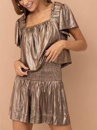 Angel Sleeve Metallic Short Pant Set