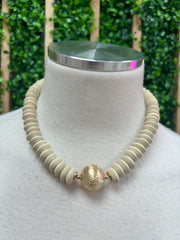 Ivory Wood Gold bead Necklace