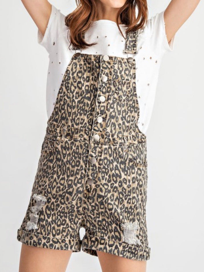 Brown Leopard Short Overall