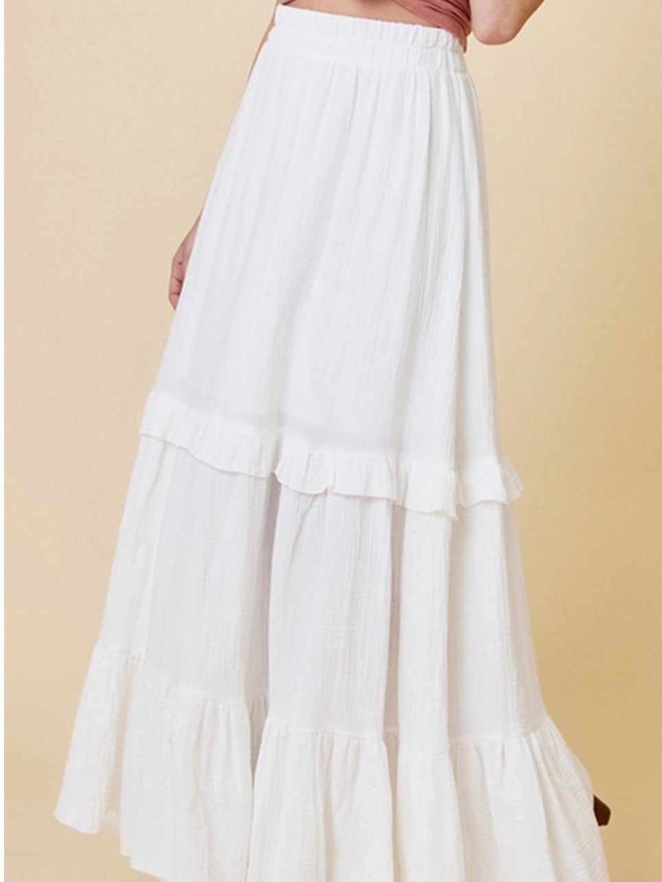 White Gauze Tiered Maxi Skirt