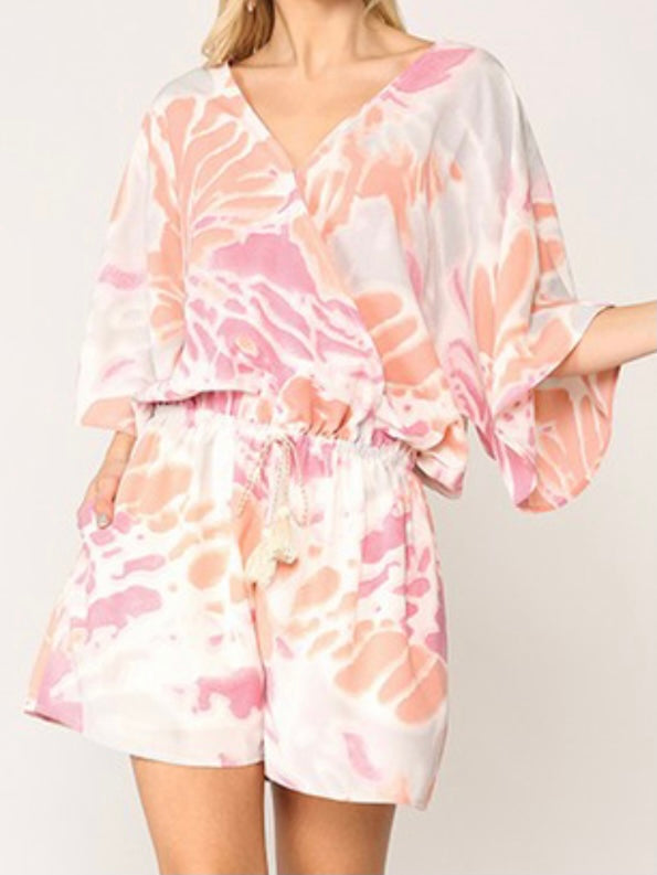 Pink Print Dolman Sleeve Romper