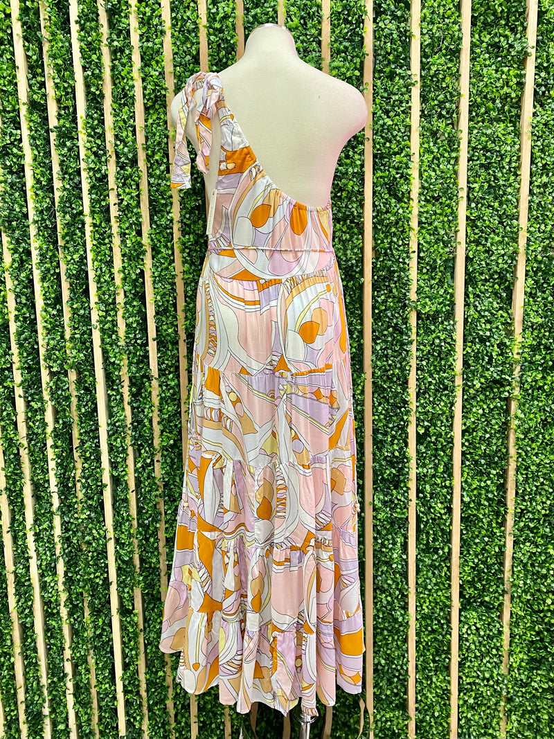 Orange Detail One Shoulder Midi Dress