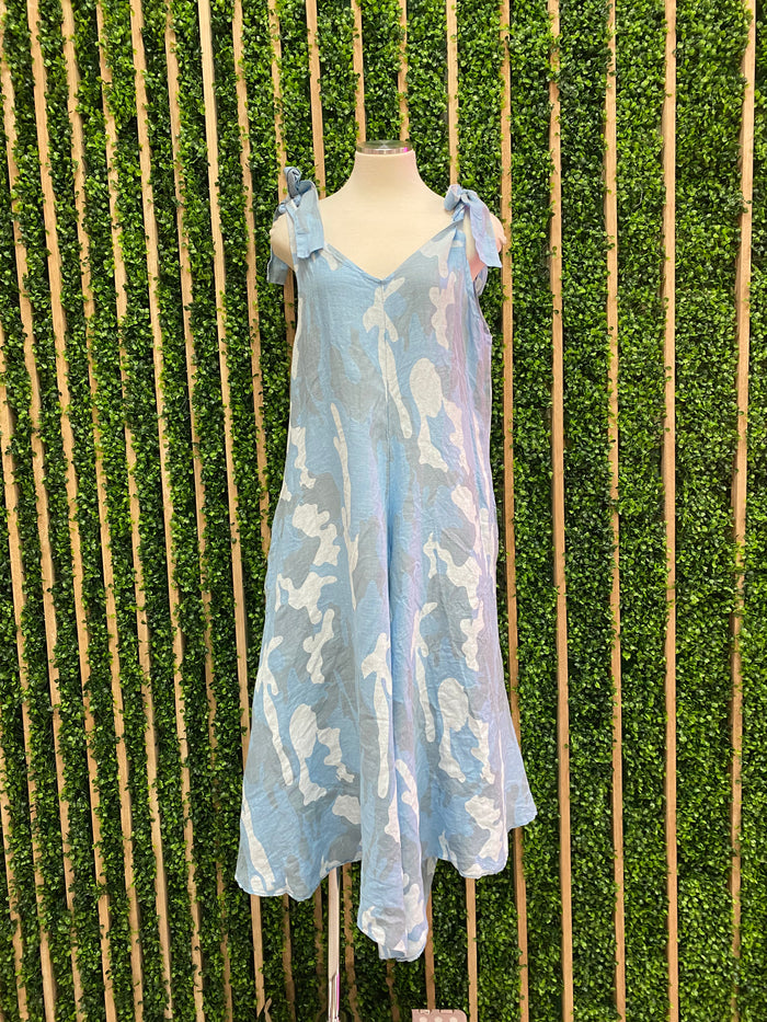 Sky Blue camo Shoulder Tie Jumpsuit