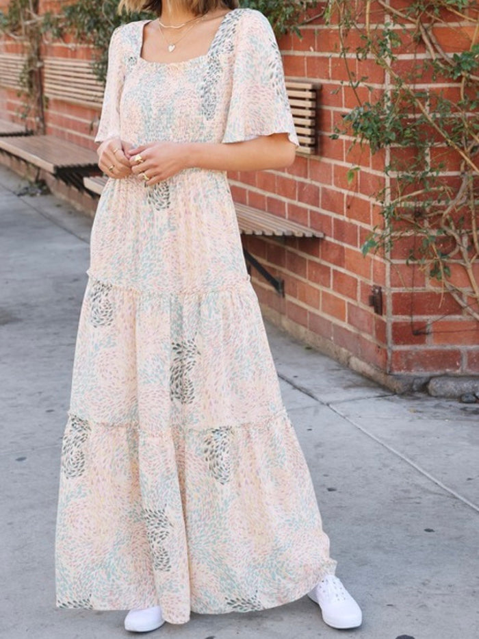 Boho Spring Flutter Sleeve Maxi Dress